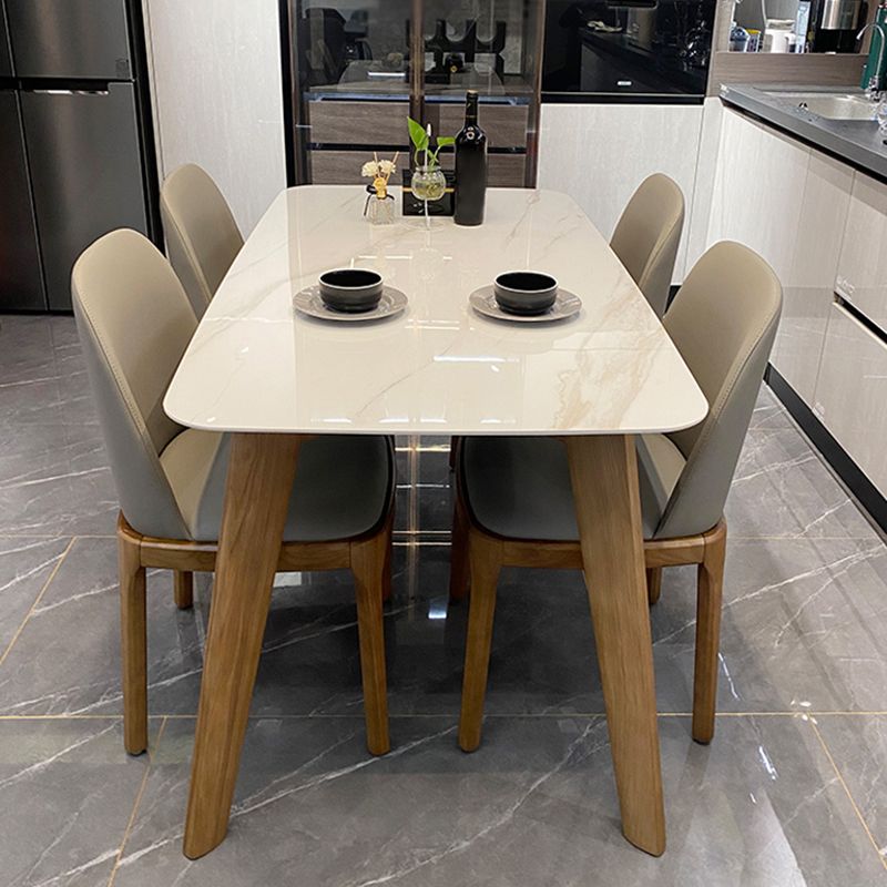 Modern Rectangle Dining Table Sintered Stone Dinner Table with Wooden Legs Clearhalo 'Dining Tables & Seating' 'Dining Tables' 'dining_table' 'furn' 'furn_dining_table' 'Furniture' 'Kitchen & Dining Furniture' 1200x1200_659410b3-5a3a-4d11-b1da-adff24f17879