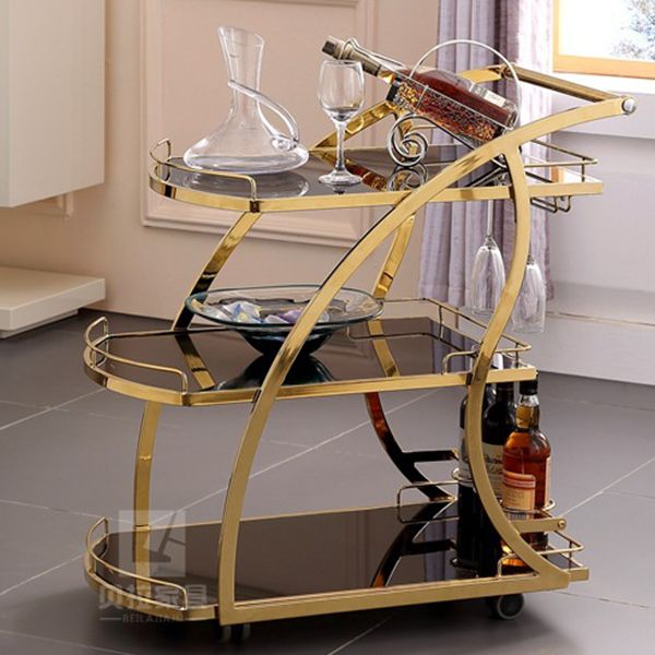 Modern Metal Prep Table with Wine Rack Home Dining Prep Table