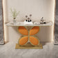 Glam Half Moon Console Accent Table Antique Finish Console Sofa Table in Stone