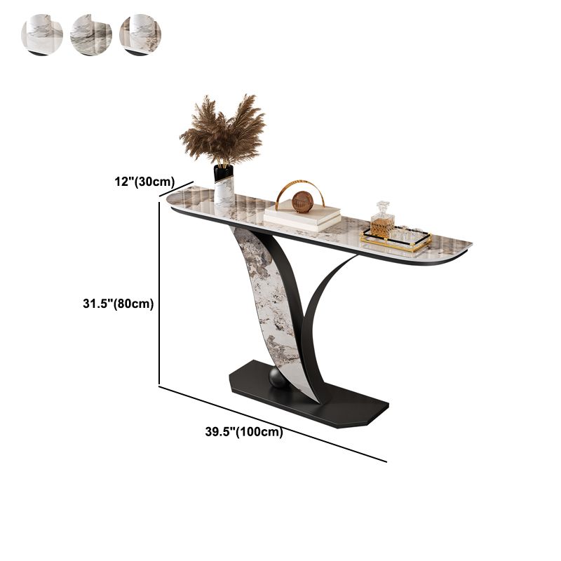 Mesa de consola de media luna contemporánea con base de hierro negro para Hall