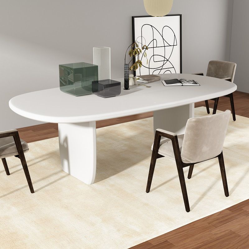 Modern Double Pedestal Table White Oval Dining Table for Home Kitchen Clearhalo 'Dining Tables & Seating' 'Dining Tables' 'dining_table' 'furn' 'furn_dining_table' 'Furniture' 'Kitchen & Dining Furniture' 1200x1200_65a6b17a-f68f-43d6-a327-ac56af38e9c7