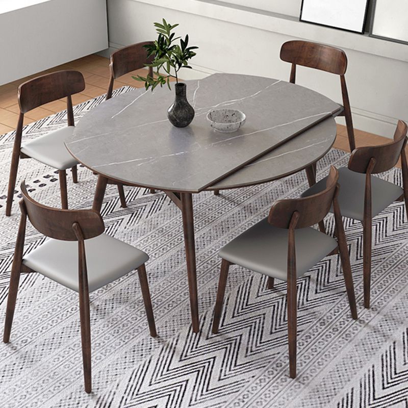 Mesa de comedor de piedra gris con patas de madera Mesa de comedor plegable moderna
