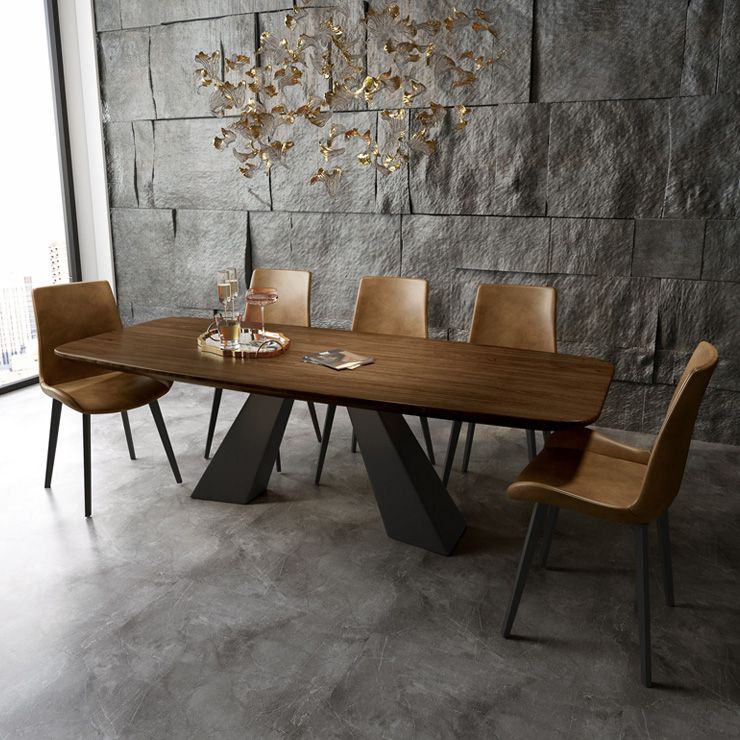 Rectangle Dining Table Industrial Style Double Pedestal Base Table for Dining Room Clearhalo ' dining_table' 'Dining Tables & Seating' 'Dining Tables' 'furn' 'furn_dining_table' 'Furniture' 'furniture_dining_table' 'Kitchen & Dining Furniture' 'kitchen&dining_furn' 'kitchen' 'kitchen_dining_table' 1200x1200_65a8ae37-08dd-47c3-bf24-46f0c03209f7