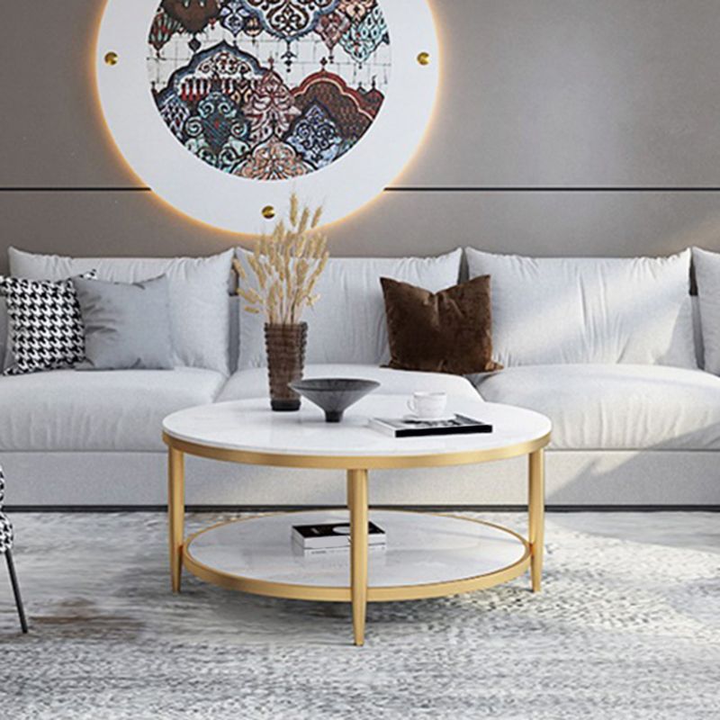 Glam Faux Marble Cocktail Table Four Legs Coffee Table with Storage