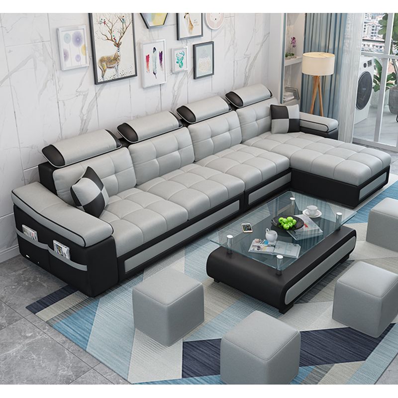 108.3"L √ó 57.09"W √ó 35.43"H Sloped Arms Sectional Slipcovered Sofa with Pocket Storage Clearhalo 'furn' 'furn_sectionals' 'Furniture' 'furniture_sectionals' 'Living Room Furniture' 'Sectionals' 1200x1200_65b2c0bc-b071-4e42-b4aa-0c7cf1f4bf65