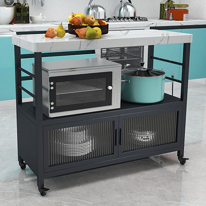Modern Dining Room Prep Table Rectangular Kitchen Trolley with Storage Cabinet