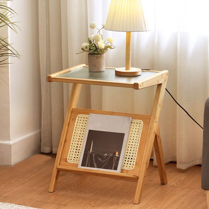 Modern Style Bamboo Rattan Material Glass Desktop Rectangular Side Table
