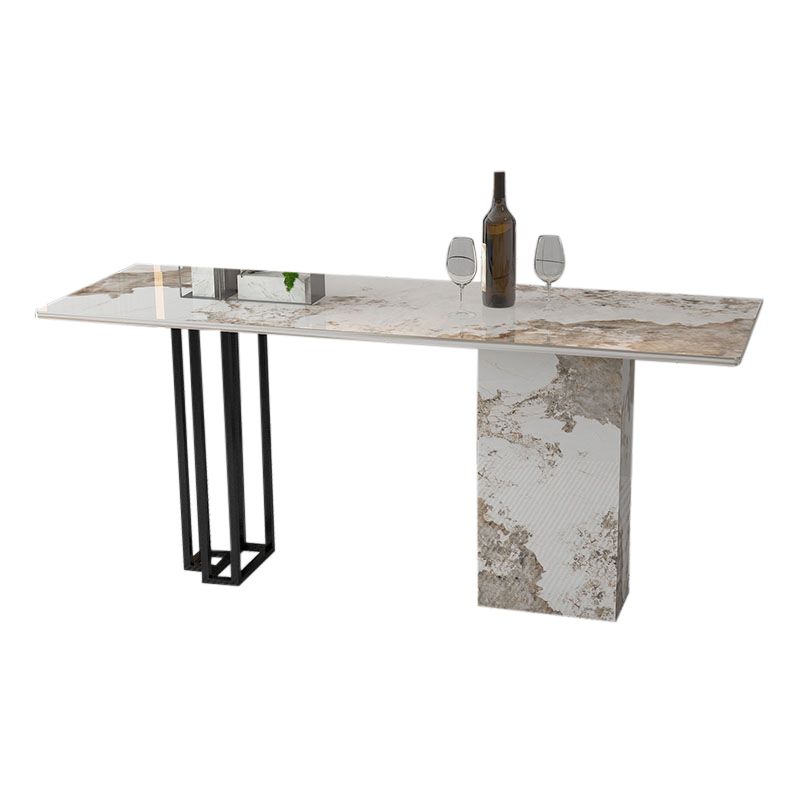 White Stone Top Bar Table Traditional Luxury Bar Dining Table with Sled Base Clearhalo 'Bar Furniture' 'Bar Tables' 'bar_tables' 'furn' 'furn_bar_tables' 'Furniture' 'Kitchen & Dining Furniture' 1200x1200_65b6a7cb-9938-42ee-8683-16a3856bd168