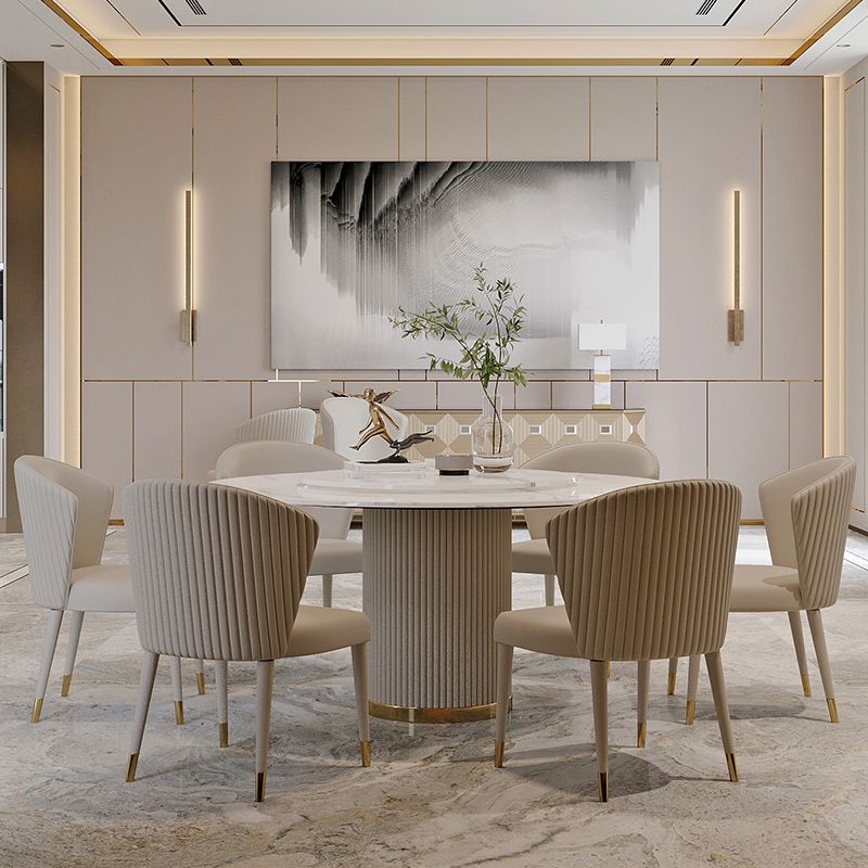 Sintered Stone Top Dining Table Luxury Round Table with Metal Pedestal in White Clearhalo ' dining_table' 'Dining Tables & Seating' 'Dining Tables' 'furn' 'furn_dining_table' 'Furniture' 'furniture_dining_table' 'Kitchen & Dining Furniture' 'kitchen&dining_furn' 'kitchen' 'kitchen_dining_table' 1200x1200_65b7108e-3076-4682-8b4a-9ca91fbb6588