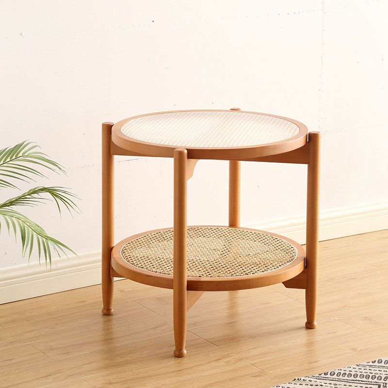 21.65 "高さの丸いガラス上部サイドテーブルウッド4脚エンドテーブル付き棚付き