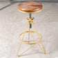 Industrial Adjustable Height Bar Stool Round Solid Wood with Iron Legs