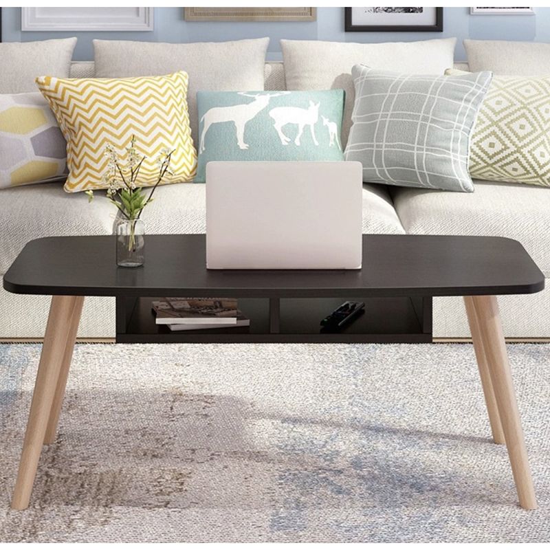 Tavolino rettangolare con legno artificiale/top nero/nero su 4 gambe tavolino