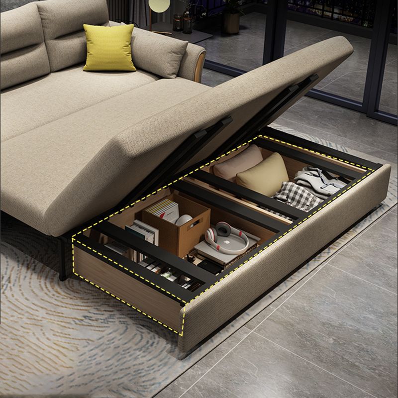 Contemporary Linen Sofa Bed Beige Square Arm Sleeper Sofa, 32.28" Wide Clearhalo 'furn' 'furn_futons' 'Furniture' 'Futons & Daybeds' 'Futons' 'Living Room Furniture' 1200x1200_65c14040-be16-4c6d-b297-d47026b45645