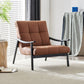 Solid Color Wooden Lounge Chair Genuine Leather Bedroom Side Chair