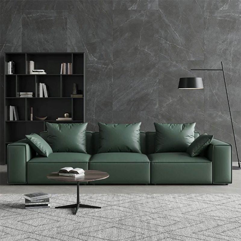 コンテンポラリーフェイクレザー/ベルベット標準ソファグリーンスクエアアームソファ