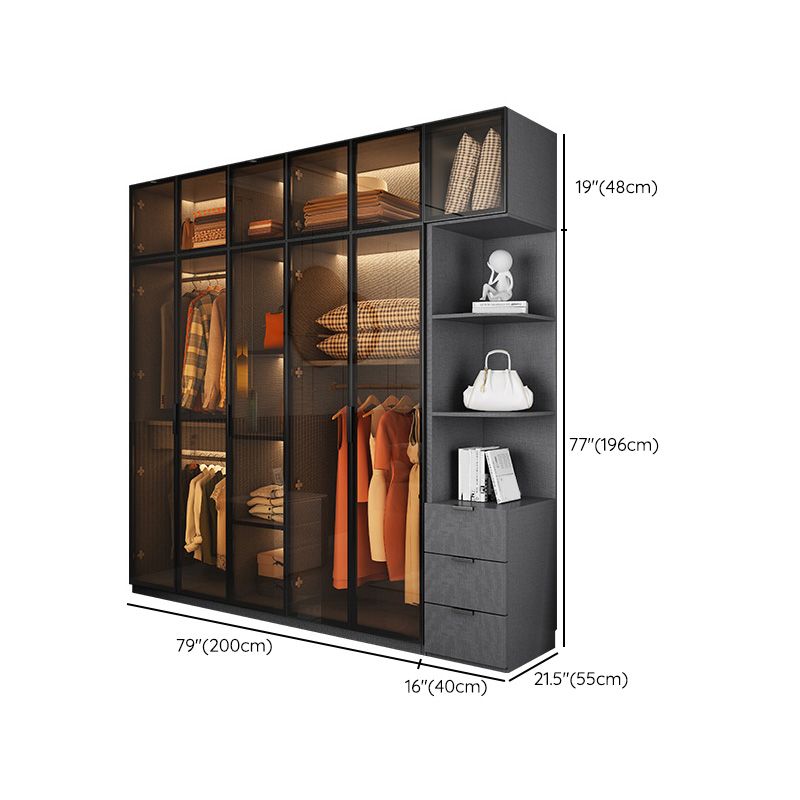 Modern Glass Wardrobe Cloth Rod Included Wardrobe Closet without Light Clearhalo 'Armoires & Wardrobes' 'armoires_wardrobes' 'Bedroom Furniture' 'furn' 'furn_armoires_wardrobes' 'Furniture' 1200x1200_65d67ea5-29eb-4130-bbe8-5b7fdbc8df67