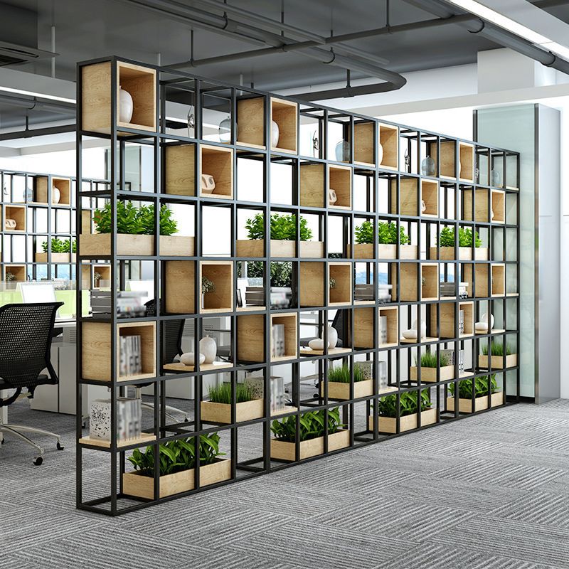 Modern Open Etagere Bookshelf with Black Iron Frame Pine Wood Shelf Clearhalo 'Bookcases' 'Furniture' 'furniture_bookcases' 'kitchen' 'kitchen_bookcases' 'Living Room Furniture' 'Office Furniture' 1200x1200_65d6f92b-5434-419e-89e7-1b0de74282aa