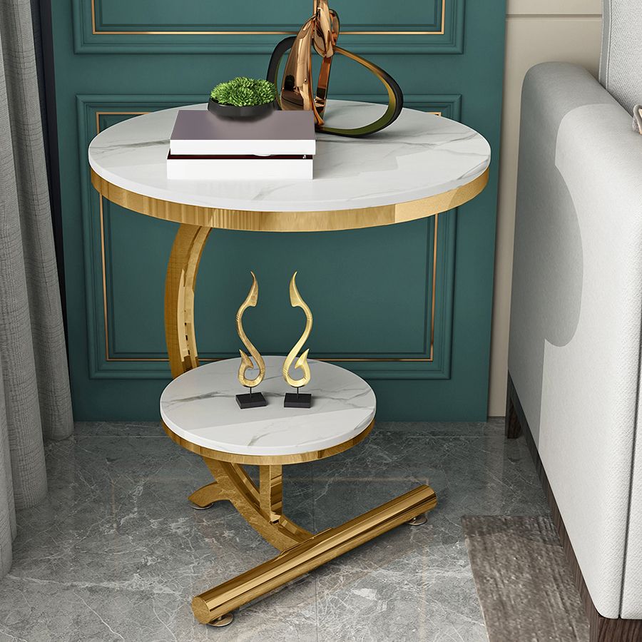 Contemporary Metal C Side Table Slate Top Round Side End Table