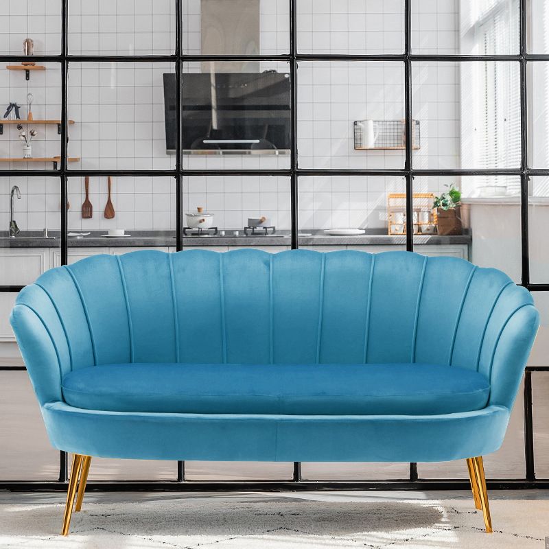 30.7"H Scandinavian Velvet/ Faux Leather Armless Curved Loveseat Sofa Clearhalo 'furn' 'furn_sofas' 'Furniture' 'furniture_sofas' 'kitchen' 'kitchen_sofas' 'Living Room Furniture' 'Sofa' 'sofas' 1200x1200_65da69d4-1c33-422c-8907-965a0df700cc