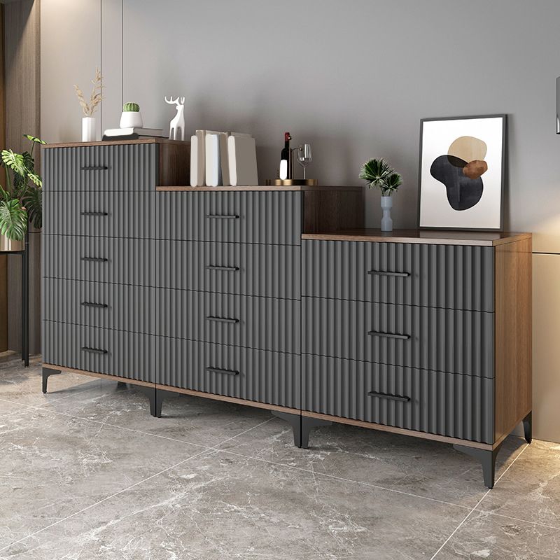 Cofre de acento rectangular contemporáneo con tapa marrón y patas de metal