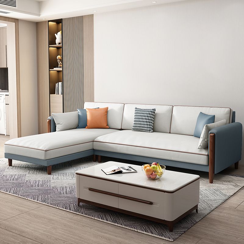 Moderno 35,43 "h di divano e chaise del braccio quadrato in leatine in finta fusione solida