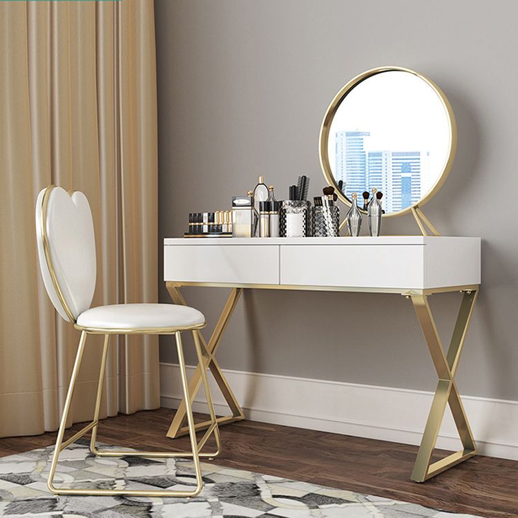 Tocador de maquillaje blanco brillante 15.74 "Juego de tocador de madera ancho con cajones de almacenamiento