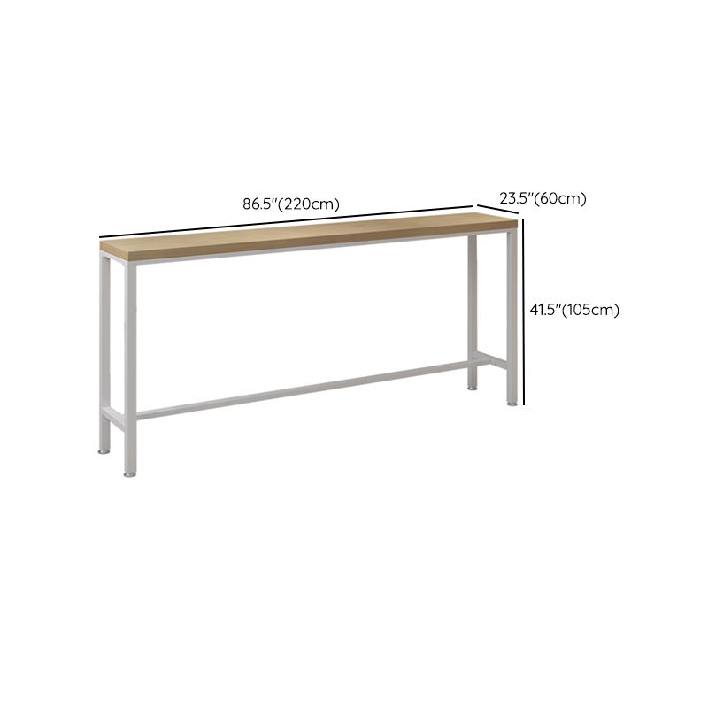 Mesa rectangular con altura de barra, patas blancas y mesa de bar con base de metal para uso en patio