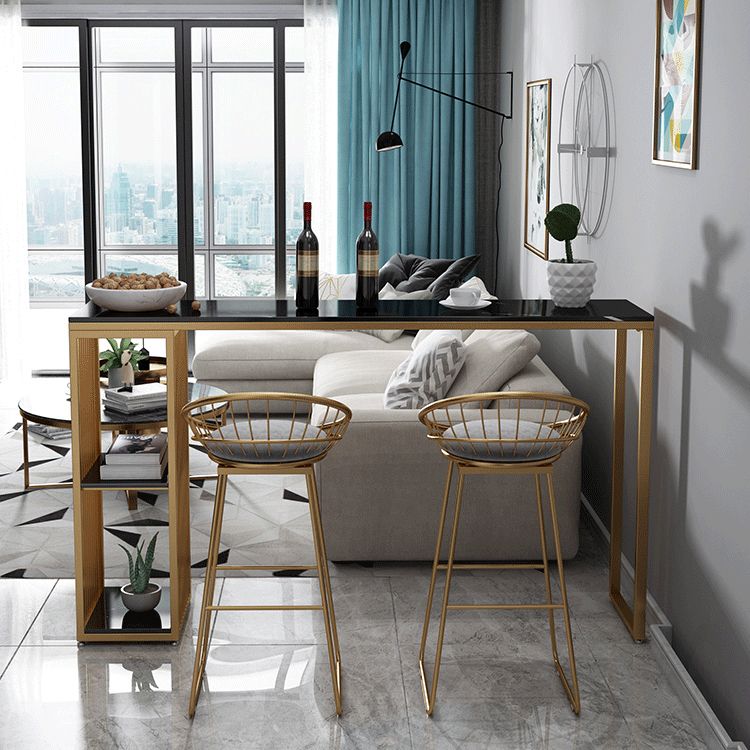 Glam Iron Bar Dining Table with Faux Marble Top Indoor Bistro Table with Shelf Clearhalo 'Bar Furniture' 'Bar Tables' 'bar_tables' 'furn' 'furn_bar_tables' 'Furniture' 'furniture_bar_tables' 'Kitchen & Dining Furniture' 1200x1200_65e4845e-95bf-4fca-ad59-3f90f7201468