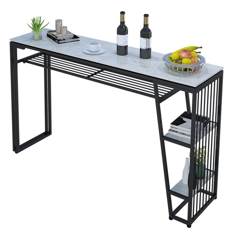 Contemporary Style Rectangle Bar Table Faux Marble Bistro Bar Desk with Storage Clearhalo 'Bar Furniture' 'Bar Tables' 'bar_tables' 'furn' 'furn_bar_tables' 'Furniture' 'Kitchen & Dining Furniture' 1200x1200_65e5151f-96f7-44d3-965e-4c7f3482f4e8