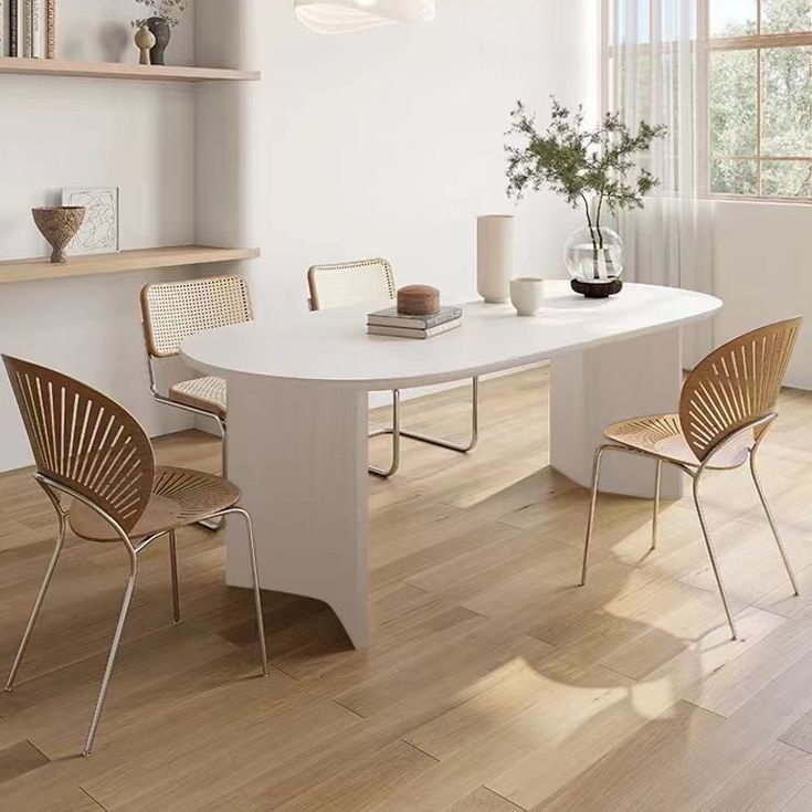 White Solid Wood Table Oval Dining Room Table with Double Pedestal