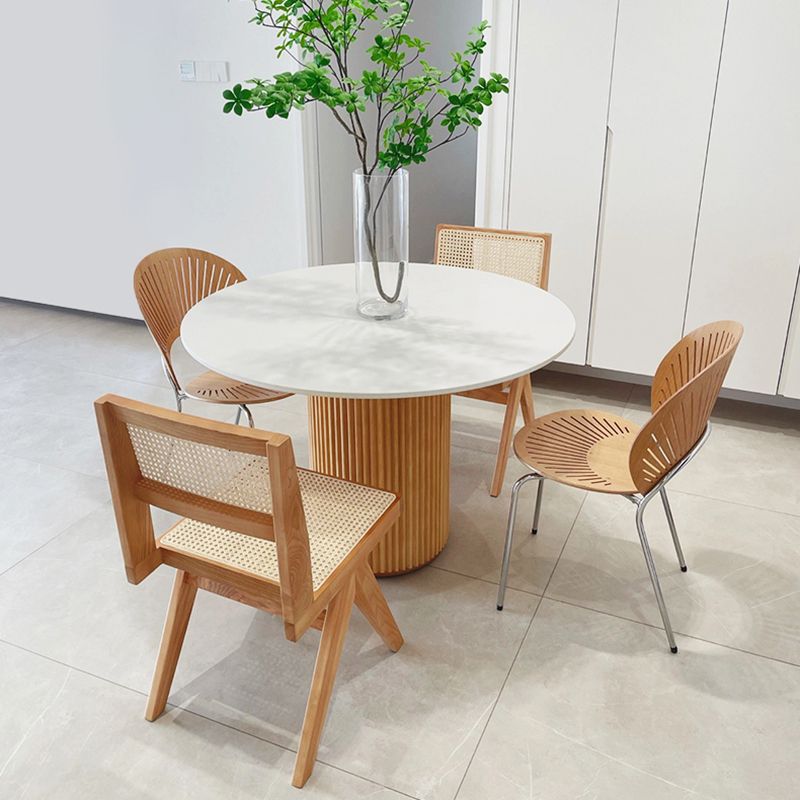 Mesa de comedor de piedra redonda Mesa de comedor moderna con base de pedestal de madera maciza