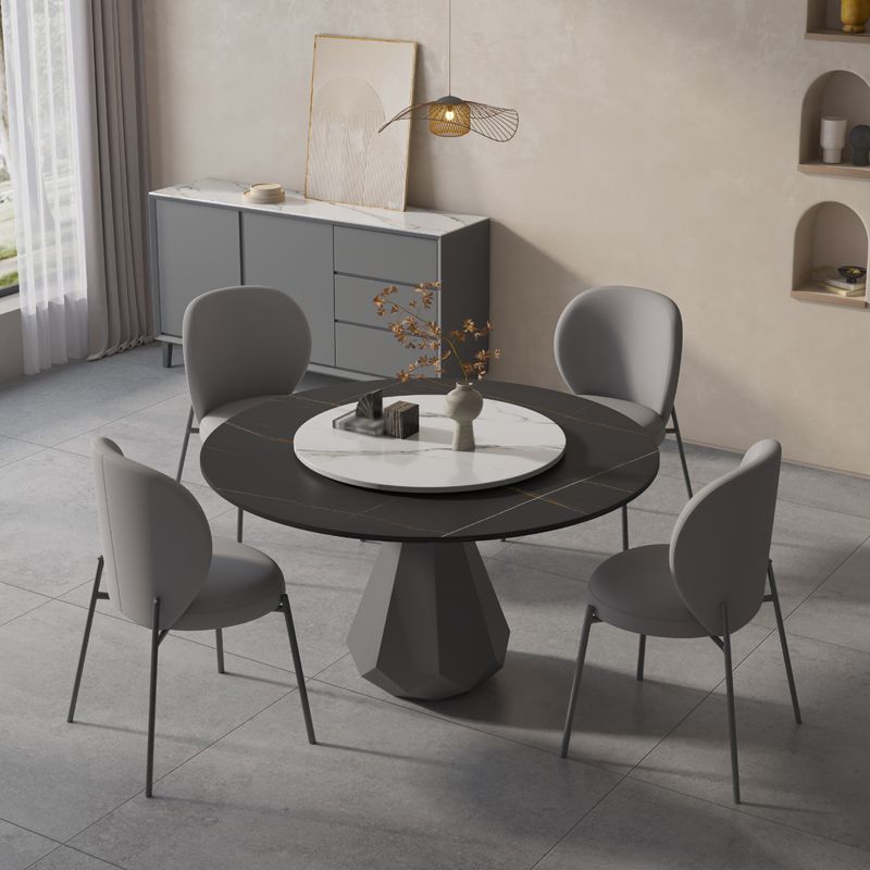 Table à dîner en pierre noire moderne Cuisine maison rond table à manger piédestal
