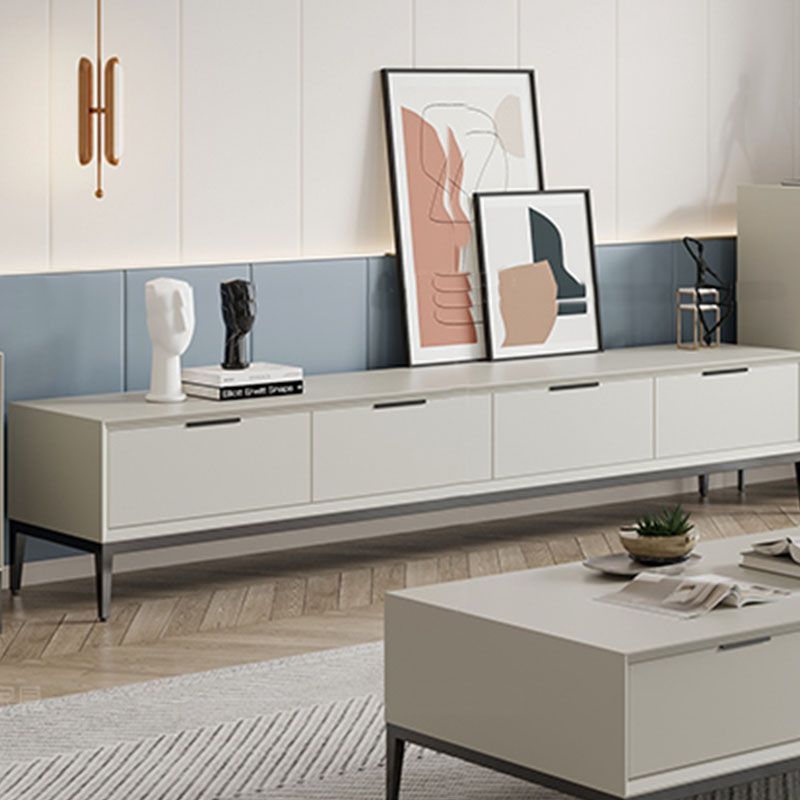 Scandinavische tv -standaard houten tv -console met 4 zachte close -laden