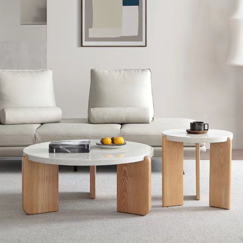 Modern White Round Coffee Table with Three Wood Legs Coffee Table Clearhalo 'Coffee & Accent Tables' 'Coffee Tables' 'coffee_tables' 'furn' 'furn_coffee_tables' 'Furniture' 'furniture_coffee_tables' 'Living Room Furniture' 1200x1200_65f30216-8645-4eb9-a2f2-09c6617436be
