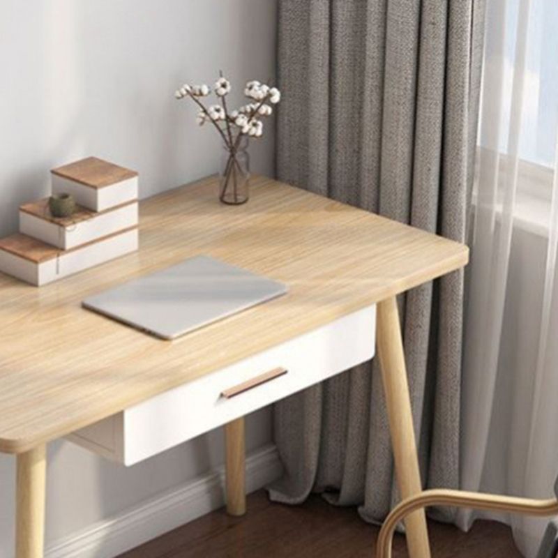 Rectangular Shaped Office Desk Reversible Natural/White Writing Desk with 1 Drawer Clearhalo 'furn' 'furn_office_desk' 'Furniture' 'Office Desks' 'Office Furniture' 'office_desk' 1200x1200_6607e93e-29b1-4dff-9104-efcbcb5ab612