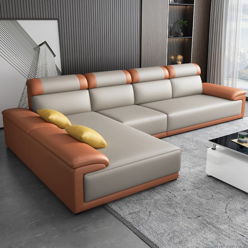 Faux Leather Pillow Top Arm Sectional with Pillowed Back Cushions for Living Room Clearhalo 'furn' 'furn_sectionals' 'Furniture' 'furniture_sectionals' 'kitchen' 'kitchen_sectionals' 'Living Room Furniture' 'Sectionals' 1200x1200_660c5611-7687-418a-b145-9cde4d03f048