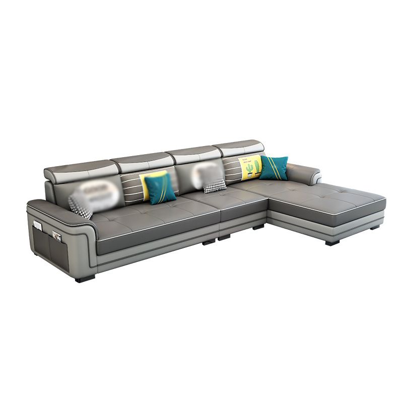 Modern Faux Leather/Linen Blend Sofa and Chaise 4-seat L-Shape Sectionals with Storage Clearhalo 'furn' 'furn_sectionals' 'Furniture' 'furniture_sectionals' 'kitchen' 'kitchen_sectionals' 'Living Room Furniture' 'Sectionals' 1200x1200_66118067-b9ee-4535-a281-2fad6ca773de