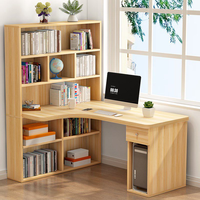Modern Manufactured Wood Desk Corner Writing Desk with 1 Drawer and Bookshelf Clearhalo 'furn' 'furn_office_desk' 'Furniture' 'furniture_office_desk' 'Office Desks' 'Office Furniture' 'office_desk' 1200x1200_6611b8b6-6935-46cd-96d5-83bfb5dcc893