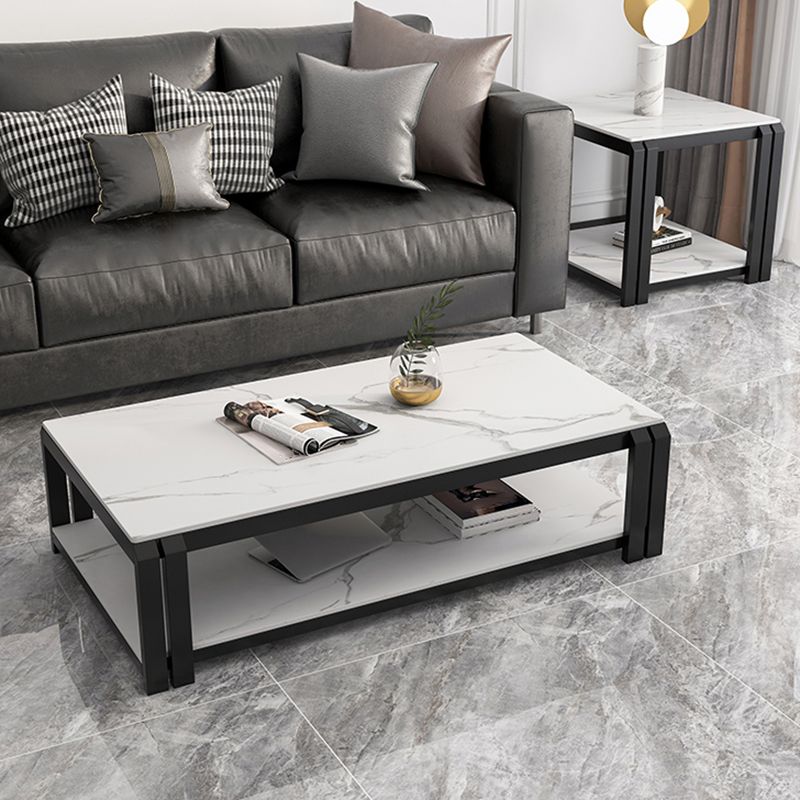 1 - Shelf Slate Coffee Cocktail Table 17.7" H Rectangular Single Coffee Table