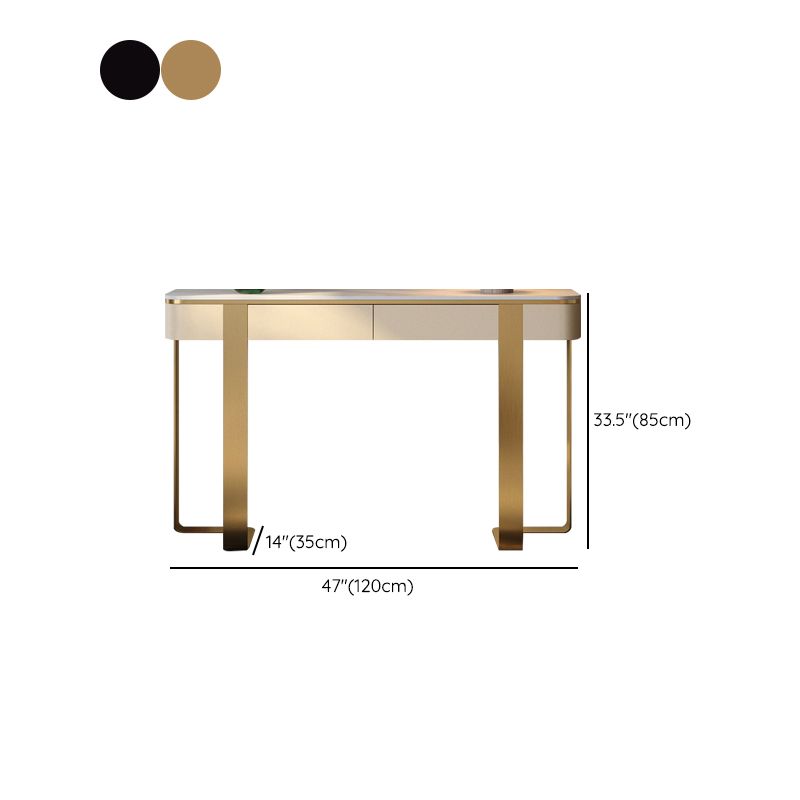14 inch Wide Glam Console Table Stone Half Moon Accent Table