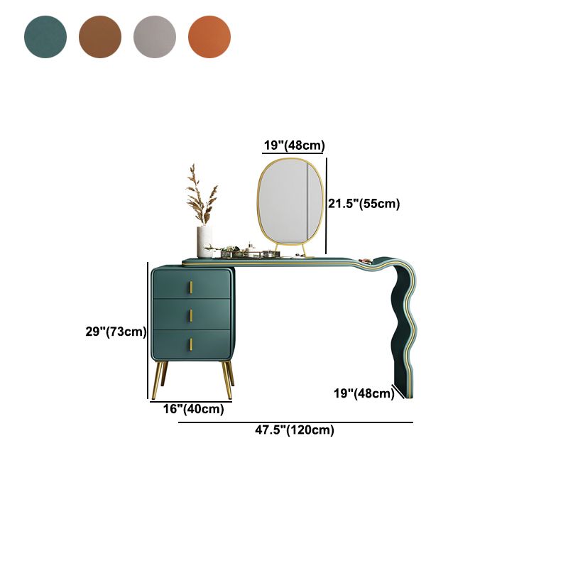 Genuine Leather Vanity Table Set Glam 30. 7" H Makeup Dressing Table with 3 Drawers