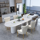 Modern Stone Top Table for Restaurant Oval Table with White Tripod Base Clearhalo 'Dining Tables & Seating' 'Dining Tables' 'dining_table' 'furn' 'furn_dining_table' 'Furniture' 'furniture_dining_table' 'Kitchen & Dining Furniture' 'kitchen' 'kitchen_dining_table' 1200x1200_6620528b-cec1-4147-a1cb-4aac4aaacfae