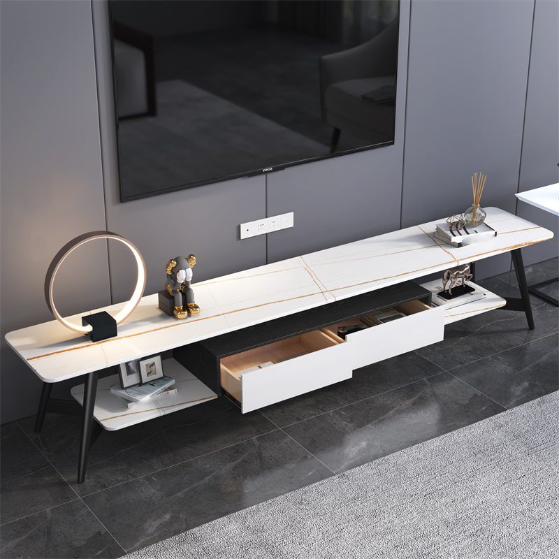 Mueble de TV nórdico para sala de estar, soporte de TV de arte del hierro con placa de roca Simple y moderna