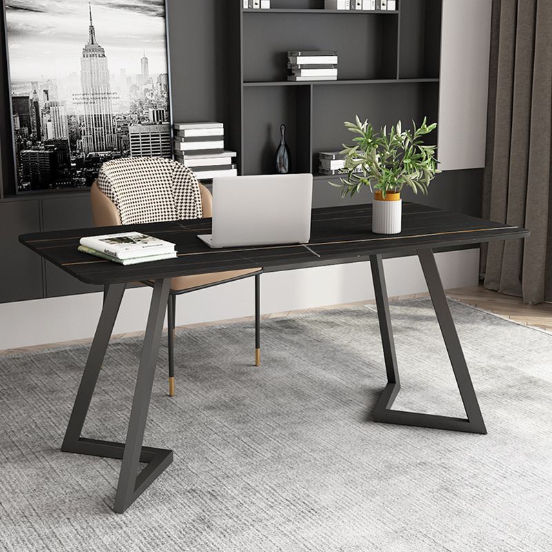 Curved Modern Style Working Table Sintered Stone Writing Table Clearhalo 'Furniture' 'furniture_office_desk' 'Office Desks' 'Office Furniture' 'office_desk' 1200x1200_66248b6f-aaa0-46d2-b3f6-bc876369fc09