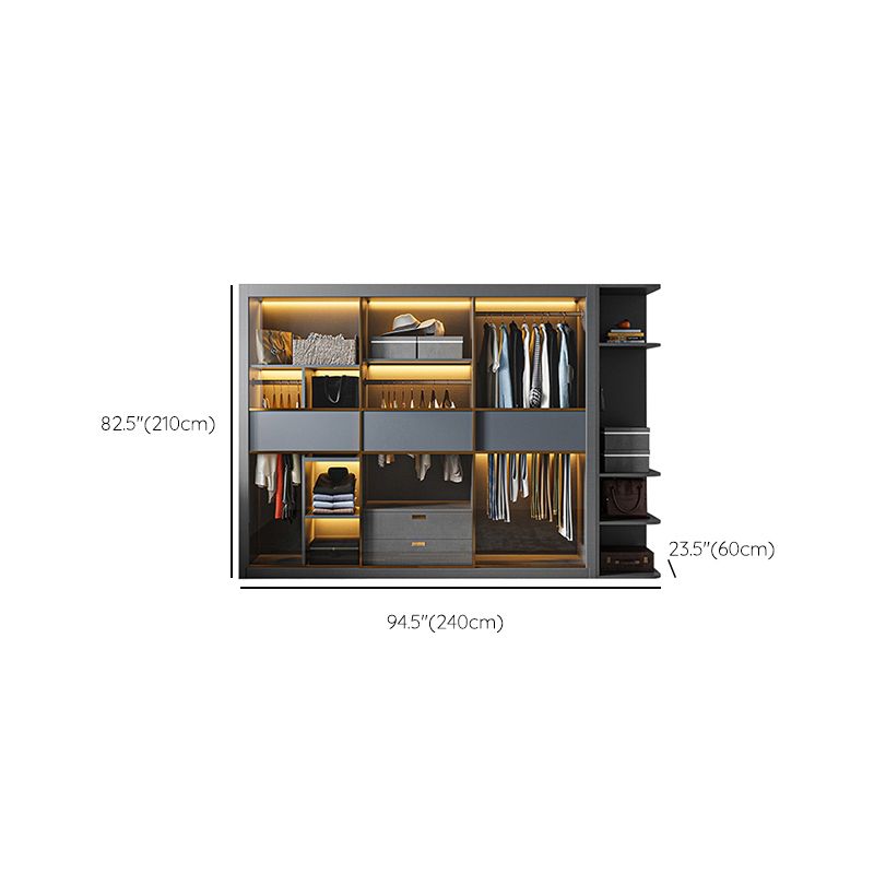 Grey Contemporary Wardrobe Closet Sliding Wardrobe Armoire with Drawer Clearhalo 'Armoires & Wardrobes' 'armoires_wardrobes' 'Bedroom Furniture' 'furn' 'furn_armoires_wardrobes' 'Furniture' 1200x1200_6628c1bc-1e9f-4567-add1-13e1467778f3