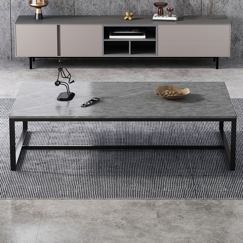 Table basse rectangulaire en bois avec base à tréteaux en acier et table de cocktail