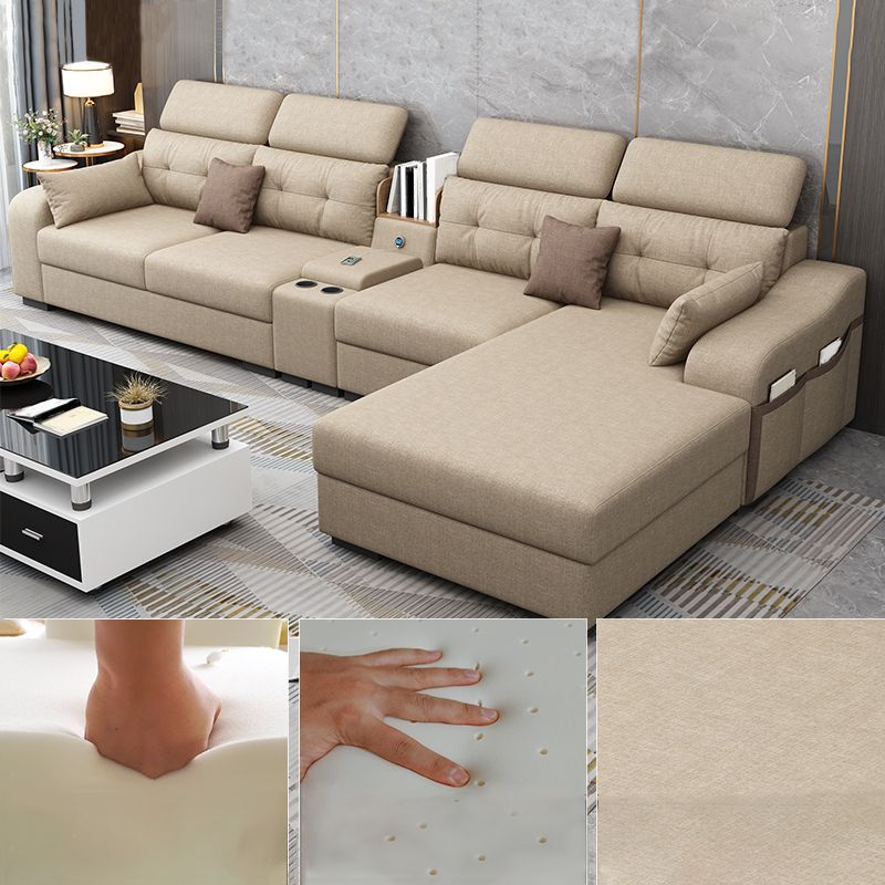 Cotton Blend Pillowed Back L-Shape Cushions Furniture Sectionals for 4 People