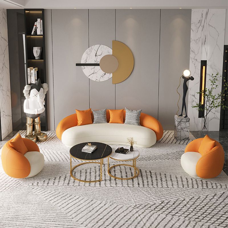 Sloped Arm Tight Back Curved Sofa Contemporary Faux Leather Sofa