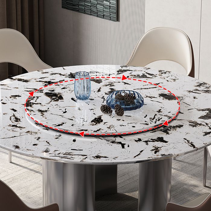 Table à manger ronde moderne Table à manger en pierre avec socle en acier inoxydable