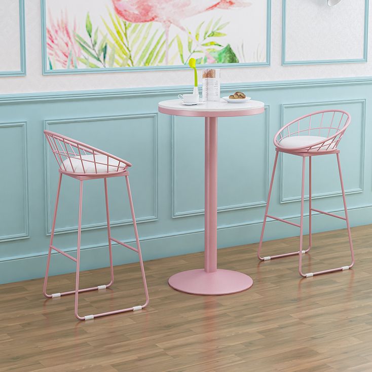 Industrial Metal Pink Bar Table Marble White 23.6"W Top Bistro Table for Cafe Clearhalo 'Bar Furniture' 'Bar Tables' 'bar_tables' 'furn' 'furn_bar_tables' 'Furniture' 'furniture_bar_tables' 'Kitchen & Dining Furniture' 'kitchen&dining_furn' 'kitchen' 1200x1200_663cfff3-e806-4f38-8679-e46e5410d5f3